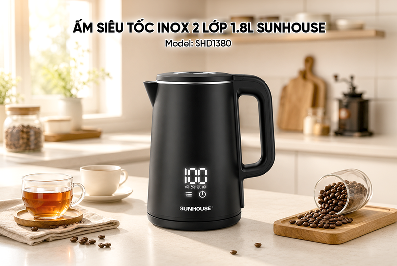 Bình đun siêu tốc inox 2 lớp Sunhouse 1.8 lít SHD1380 - hình 1
