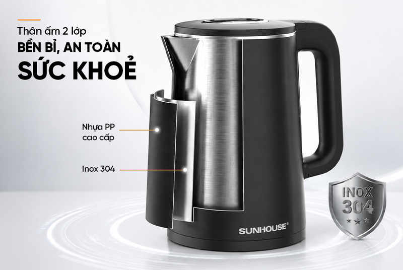 Bình đun siêu tốc inox 2 lớp Sunhouse 1.8 lít SHD1380 - hình 2