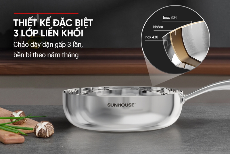 Chảo Inox sâu lòng 3 lớp Sunhouse Healthy IN26M11 - hình 4