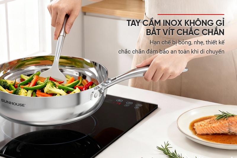 Chảo Inox sâu lòng 3 lớp Sunhouse Healthy IN26M11 - hình 5