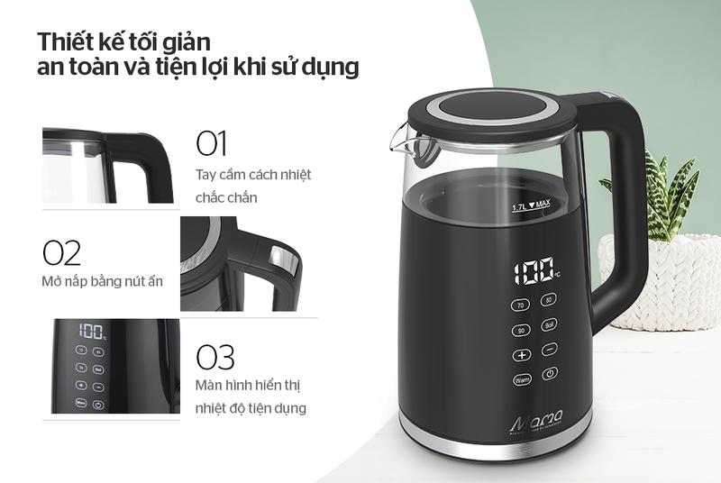 Bình đun siêu tốc thủy tinh Sunhouse Mama 1.7 lít SHD1333 - hình 2