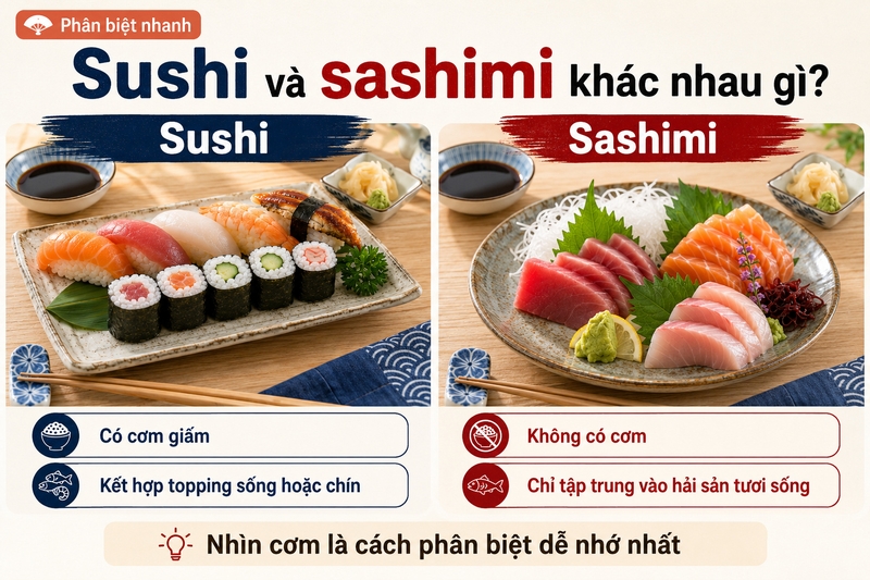 Sushi và sashimi khác nhau gì