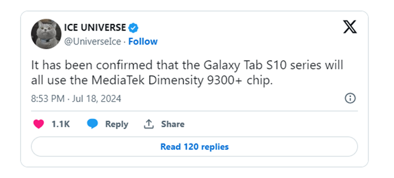 Samsung sẽ trang bị chip MediaTek cho tất cả các mẫu Galaxy Tab S10 1