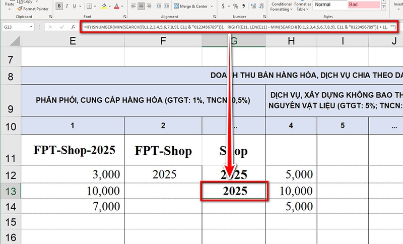 Cách trích xuất số hoặc văn bản từ Excel - 08