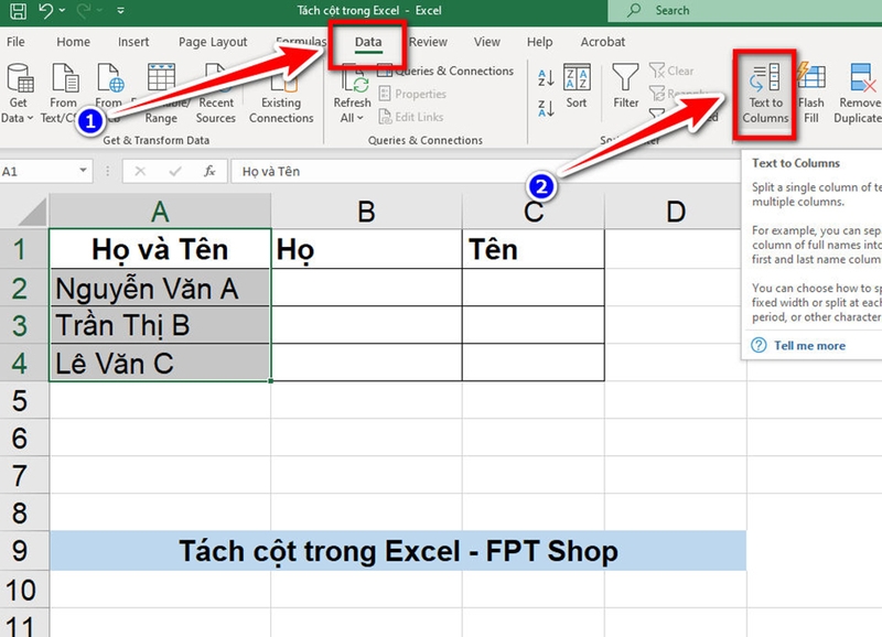 Tách cột trong Excel - 03