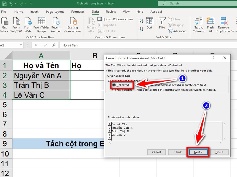 Tách cột trong Excel - 05