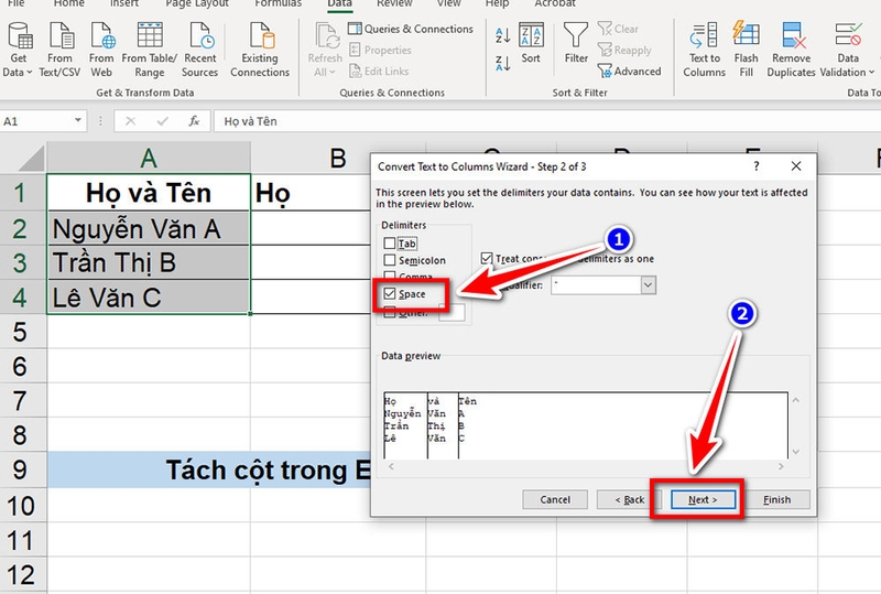 Tách cột trong Excel - 06