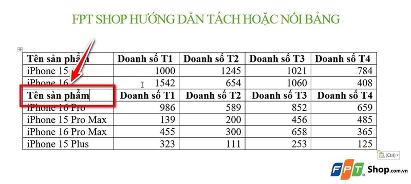 Tách và nối bảng trong Word - 07