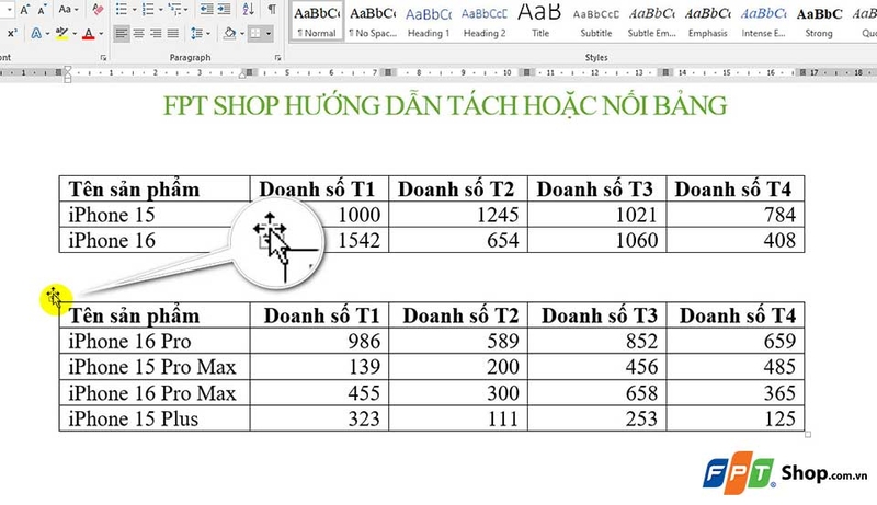 Tách và nối bảng trong Word - 04