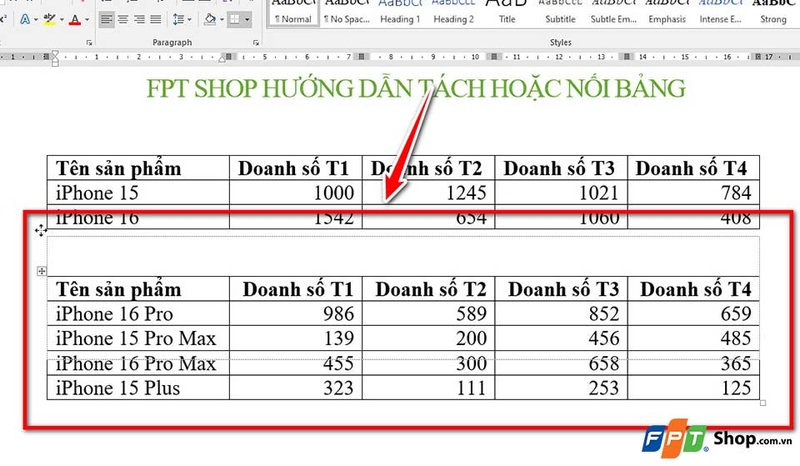 Tách và nối bảng trong Word - 03