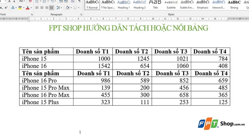 Tách và nối bảng trong Word - 02