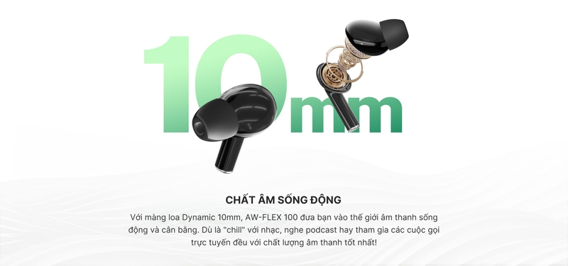 Tai nghe Bluetooth nhét tai Alpha Works Flex 100 màng loa Dynamic 10mm cho âm thanh sống động
