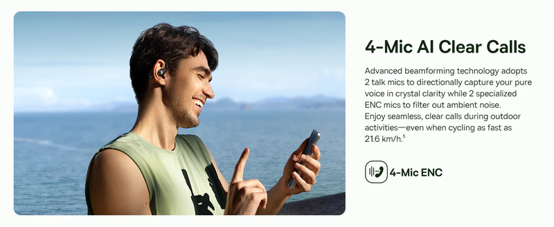 Tai nghe Bluetooth thể thao Baseus Eli Sport 2 Open-Ear - Đàm thoại rõ nét với hệ thống 4 micro AI