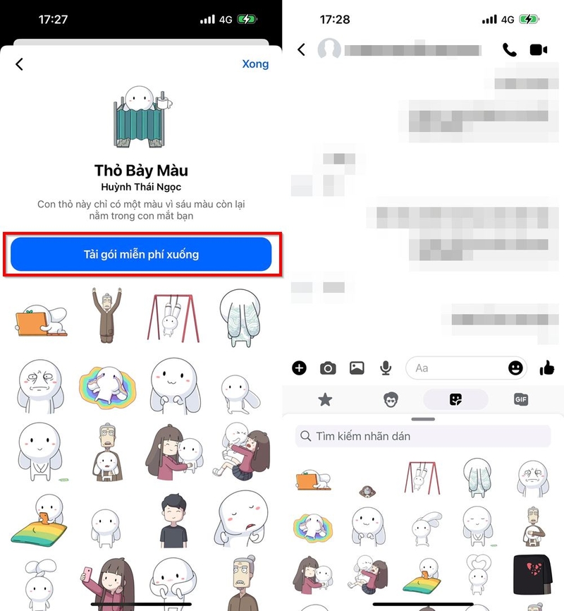 Cách tải bộ nhãn dán Thỏ 7 màu trên Messenger siêu độc đáo và thú vị