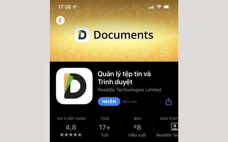 Hãy  cài đặt ứng dụng Documents by Readdle từ App Store