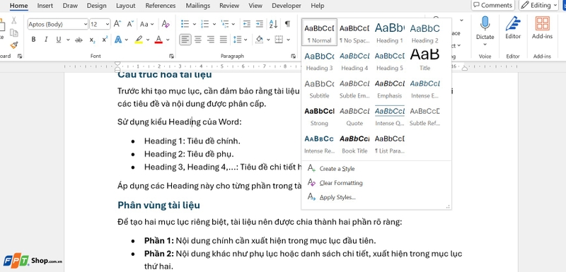 tạo 2 mục lục trong Word ảnh 1