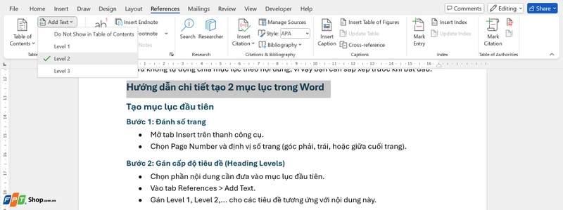 tạo 2 mục lục trong Word ảnh 3