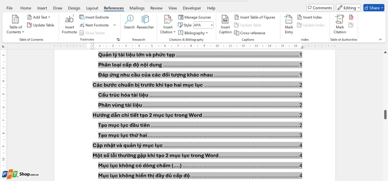 tạo 2 mục lục trong Word ảnh 7