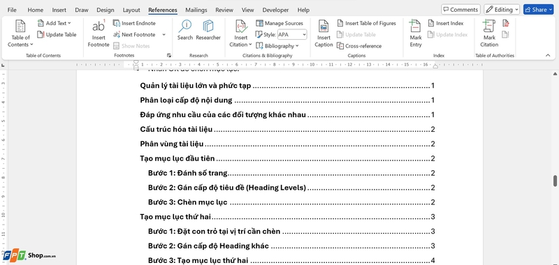 tạo 2 mục lục trong Word ảnh 9