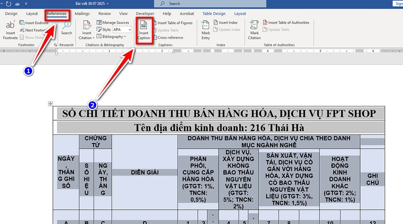 Tạo danh mục bảng biểu trong Word tự động - 03