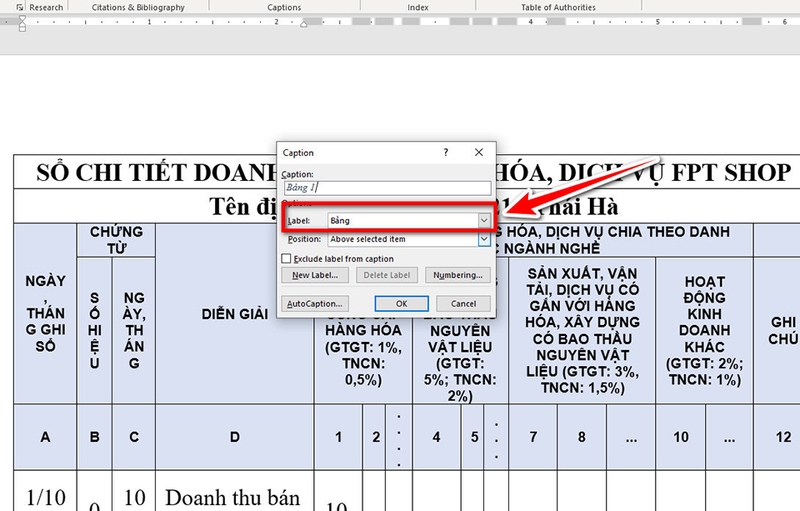 Tạo danh mục bảng biểu trong Word tự động - 04