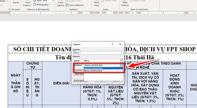 Tạo danh mục bảng biểu trong Word tự động - 05