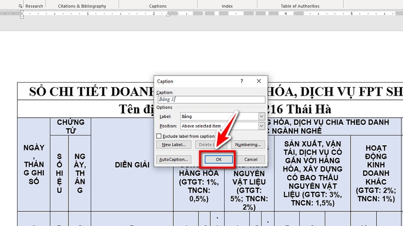 Tạo danh mục bảng biểu trong Word tự động - 06