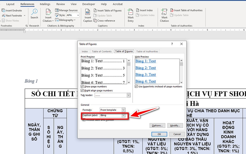 Tạo danh mục bảng biểu trong Word tự động - 08