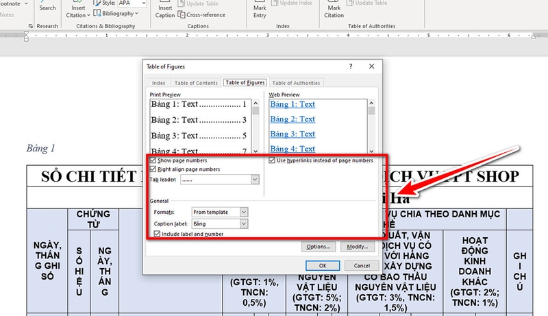 Tạo danh mục bảng biểu trong Word tự động - 09