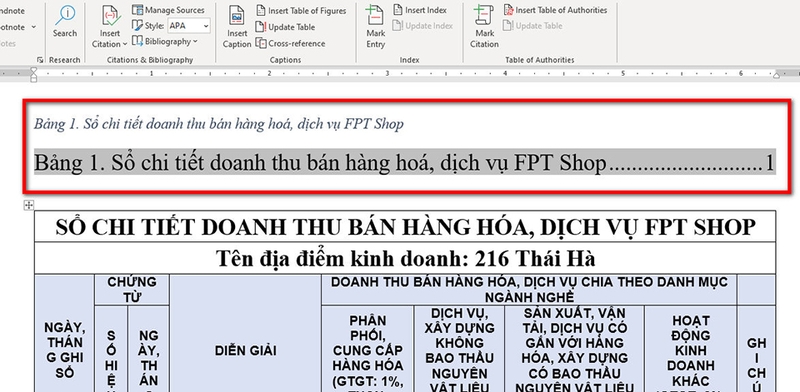 Tạo danh mục bảng biểu trong Word tự động - 13