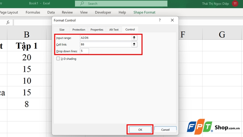 Nhập thông tin dữ liệu vào tab Format Control