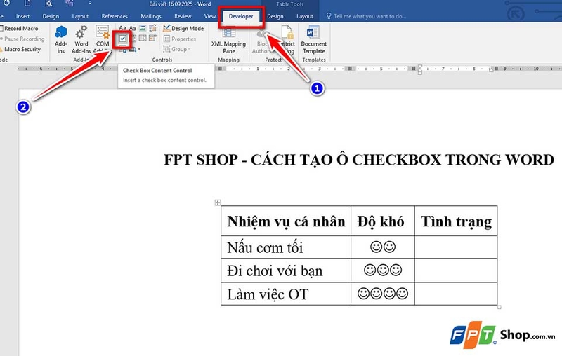 Cách tạo checkbox trong Word - 07