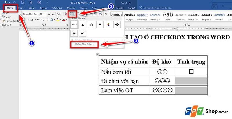 Cách tạo checkbox trong Word - 03