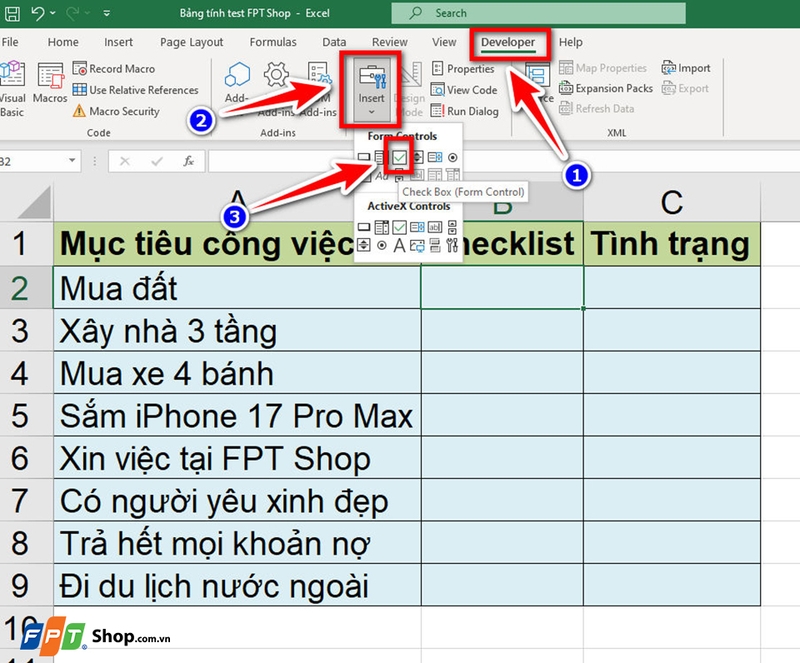 Cách tạo checklist trong Excel - 06