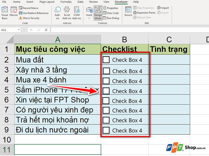 Cách tạo checklist trong Excel - 07