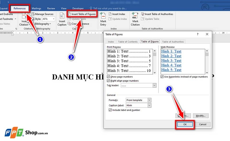 Cách tạo danh mục hình ảnh trong Word - 02