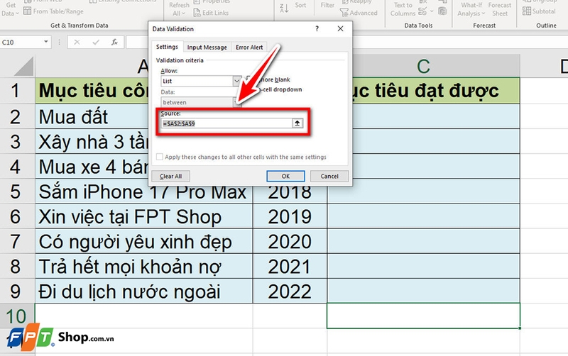 Cách tạo danh sách sổ xuống trên Excel - 06