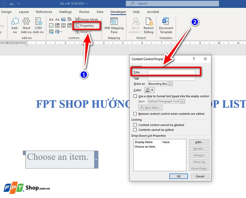 Cách tạo drop list trong Word - 06