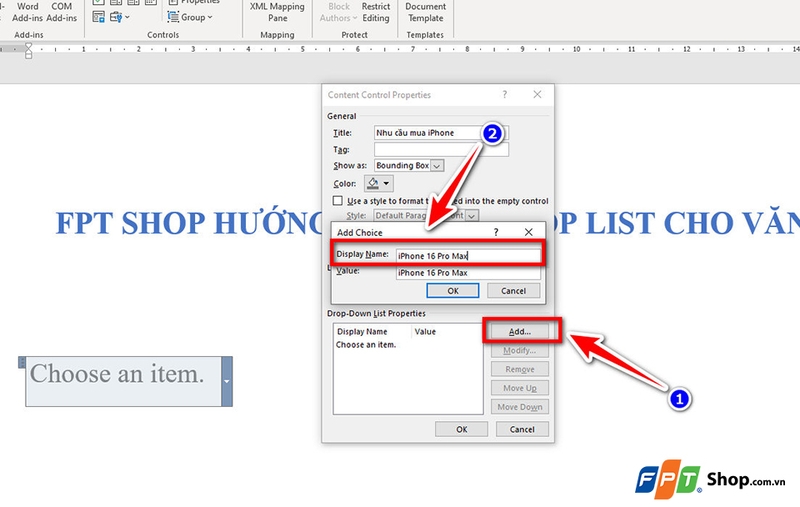 Cách tạo drop list trong Word - 07