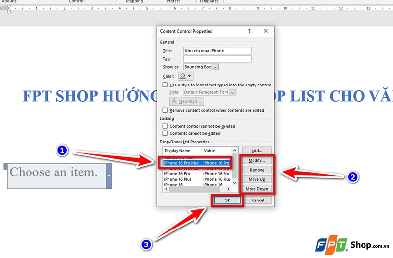 Cách tạo drop list trong Word - 08