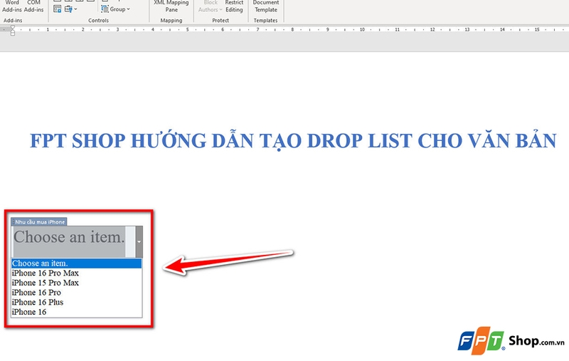 Cách tạo drop list trong Word - 09