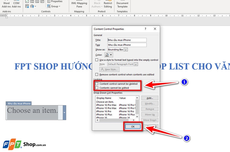 Cách tạo drop list trong Word - 01