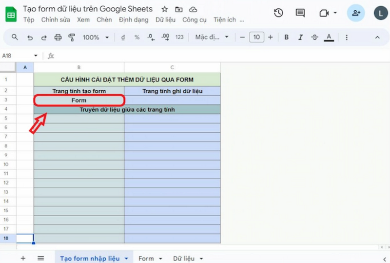 Tùy chỉnh trang tính cài đặt thêm dữ liệu qua form