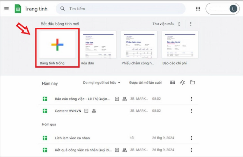 Nhấp vào tùy chọn “Trống” để tạo một bảng tính mới