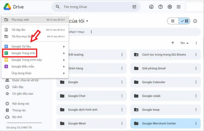 Truy cập Google Sheets từ Google Drive