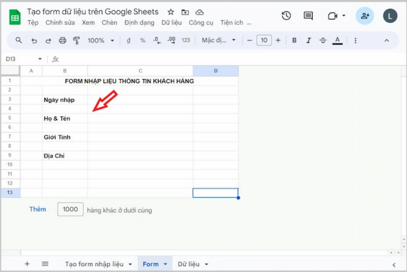 Tạo các trang tính cần thiết trên hệ thống