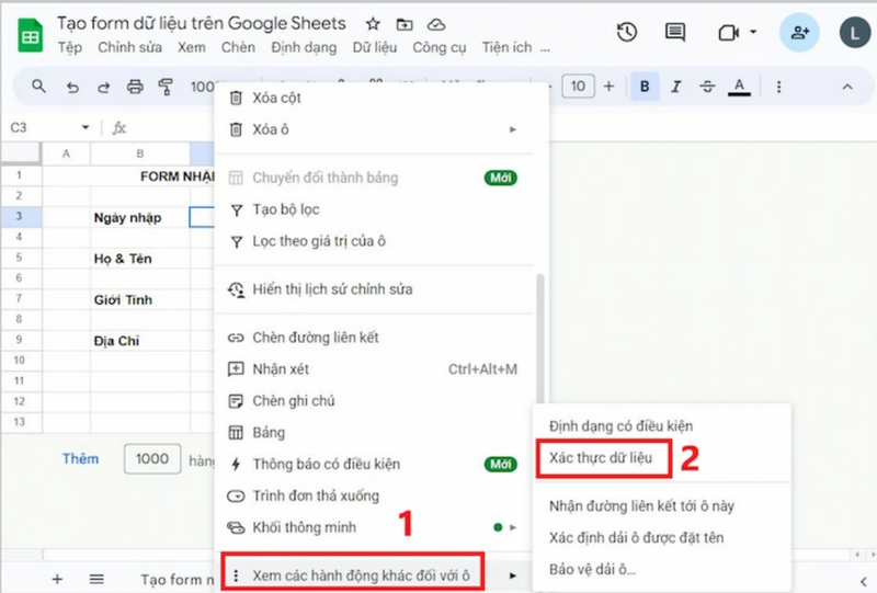 Xác thực dữ liệu nhập vào