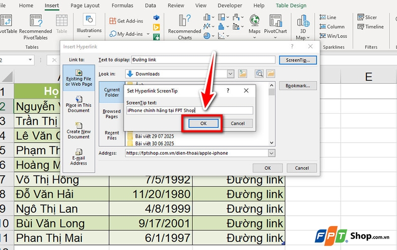Cách tạo gợi ý cho hyperlink trong Excel - 06