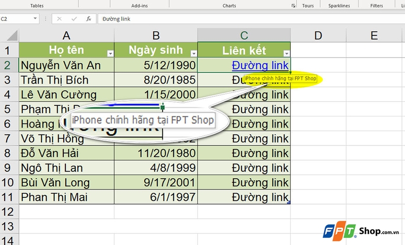 Cách tạo gợi ý cho hyperlink trong Excel - 07