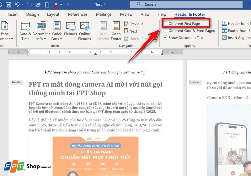 Cách tạo Header, Footer khác nhau trên Word - 03